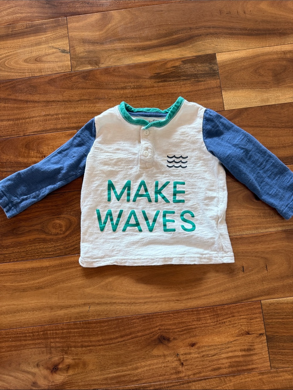 GAP Kids Long-Sleeve 'Make Waves' Shirt in White, Blue & Teal